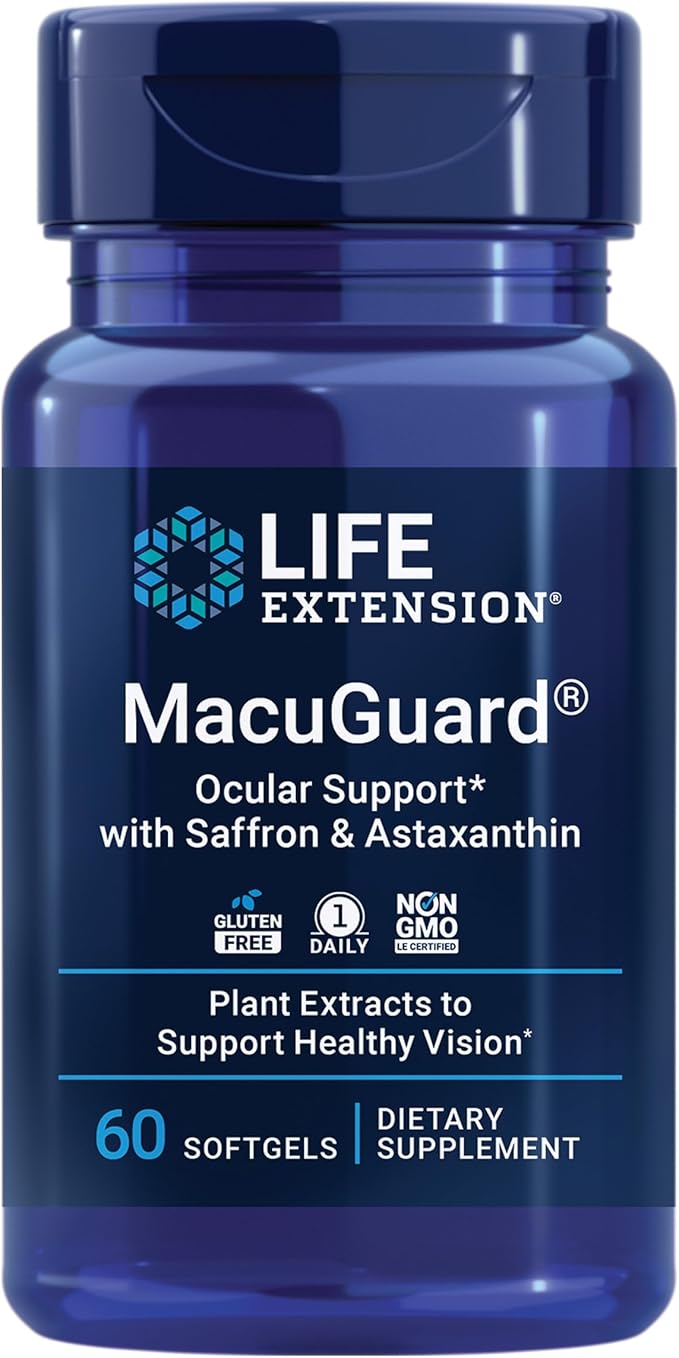 Life Extension Macuguard Eye Health Supplement with Lutein Meso-Zeaxanthin Saffron &amp Astaxanthin - 60 Count and Super K Vitamin K1 K2 MK-7 MK-4 Vitamin C - 90 Softgels