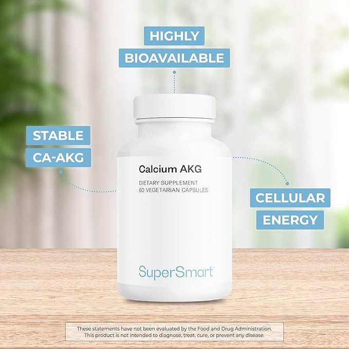 SuperSmart Calcium AKG (Highly Bioavailable) - Calcium Alpha-Ketoglutarate Ca-AKG - Cellular Energy | Gluten Free &amp Vegan - 60 Vegetarian Capsules