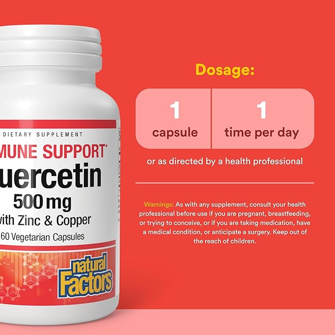 Natural Factors Quercetin with Zinc &amp Copper - Antioxidant Support Supplement Aids Sinus Health - Immune &amp Cellular Health Support Supplement - 60 Vegetarian Capsules (60 Servings)