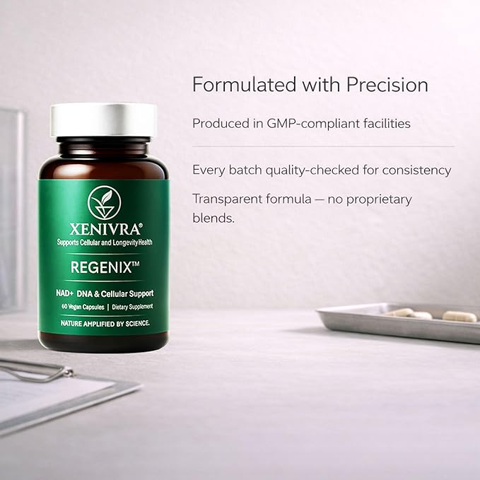Xenivra Regenix™ NAD+ Supplement | NAD Booster with Nicotinamide Riboside (NR) | Cellular Energy &amp Healthy Aging | Resveratrol &amp CoQ10 | 60 Vegan Capsules