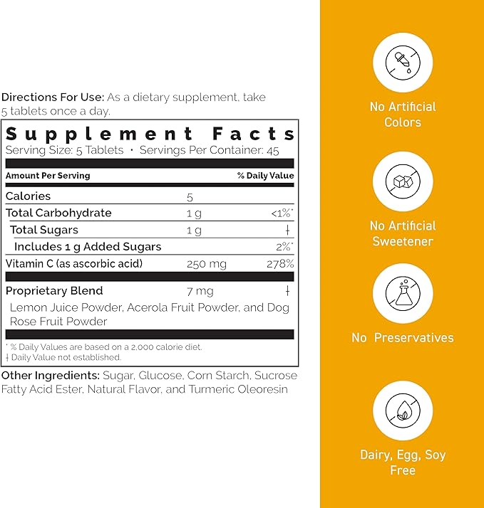 Umeken C-Balance Vitamin C Chewables Acerola &amp Lemon Extract High Potency Immune Support for Adults and Children 68g (45-Day Supply 1 Pack)