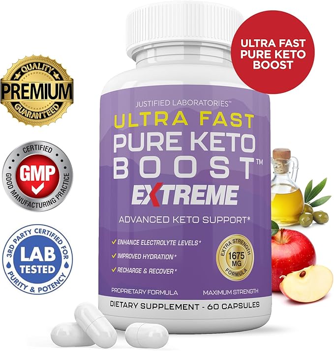 (2 Pack) Ultra Fast Pure Keto Boost Extreme Keto Pills 1675MG New &amp Improved Formula Contains Apple Cider Vinegar Extra Virgin Olive Oil Powder Green Tea Leaf 120 Capsules