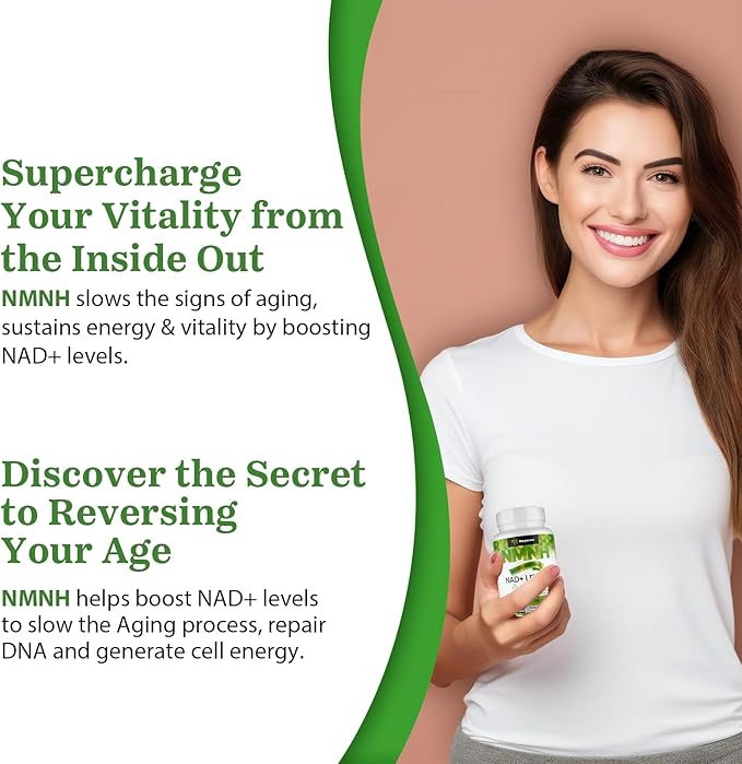 NMNH (Dihydronicotinamide Mononucleotide) NMN Supplement Alternative 500mg per Serving NAD NMNH Supplements for Women to Boost NAD+ Levels As We Age Anti Aging Energy Focus Non-GMO 240 Count