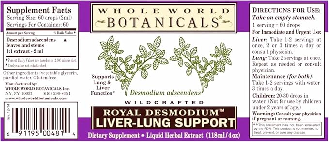 Whole World Botanicals Liver Lung Support Royal Desmodium -- 4 oz by Whole World Botanicals