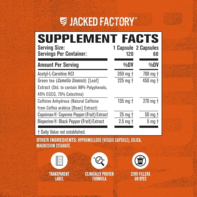 Jacked Factory Burn-XT Clinically Studied Fat Burner &amp Weight Loss Supplement - Appetite Suppressant &amp Energy Booster (120 Capsules) &amp Lean-XT Caffeine-Free Fat Burner (60 Capsules)