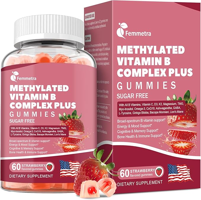 Ultra Methylated Vitamin B Complex Sugar Free Gummies - All B Vitamins + Vitamin C D3 K2 Ashwagandha Magnesium Omega 3 CoQ10 for Women Men - Methyl Vitamin B12 Methylfolate B1 B2 B3 B5 B6 B7 B9