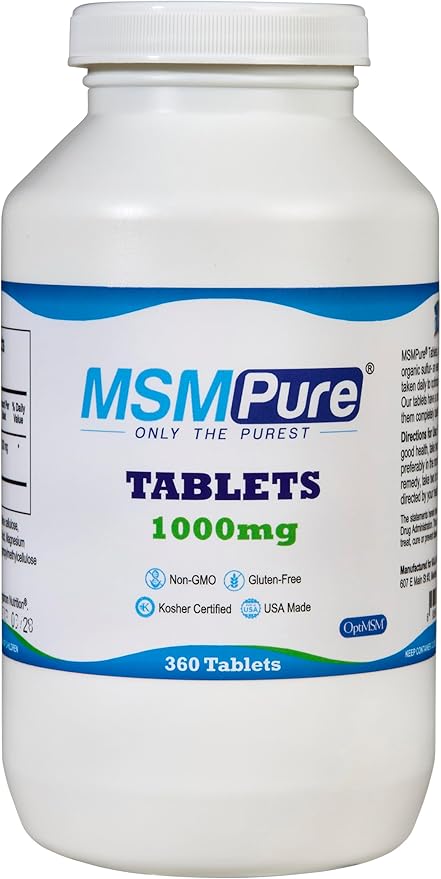 KALA HEALTH MSMPure MSM Tablets – 1000 mg US-Made MSM per Tablet for Joint Health Skin Appearance Hair &amp Nail Support – Coated for Easy Swallowing Tasteless – 360 Count