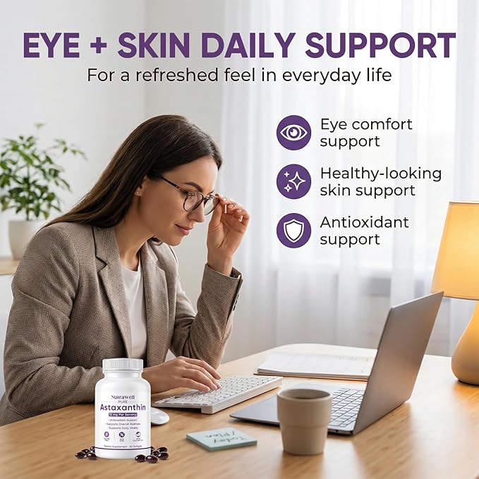IRMI Nutrawell Astaxanthin 12 mg Softgels Premium Natural Astaxanthin | Gluten-Free Non-GMO | Daily Eye &amp Skin Support 60 Soft gels