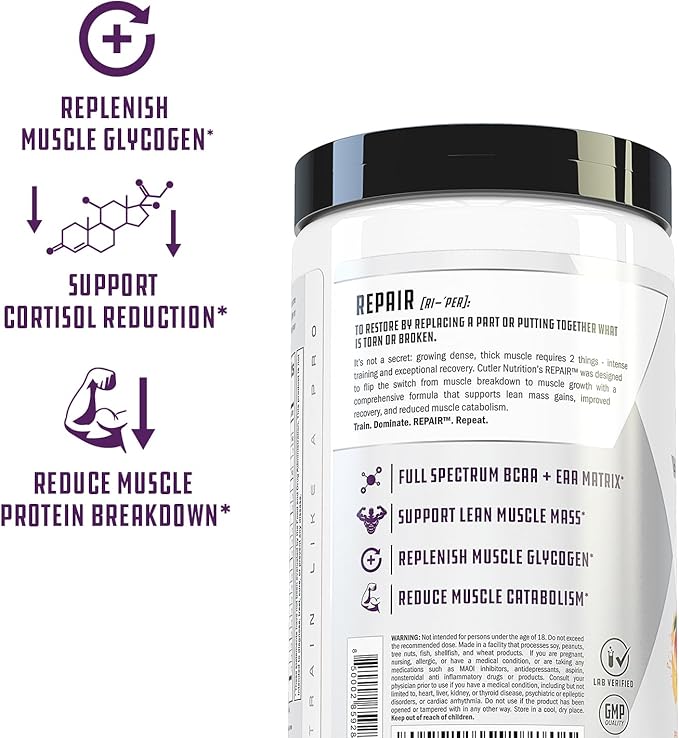 Repair Post Workout Recovery Drink: Fast Absorbing Carbohydrates (Waxy Maize + Cluster Dextrin) and BCAA/EAA for Advanced Muscle Recovery Peach Mango 20 Servings