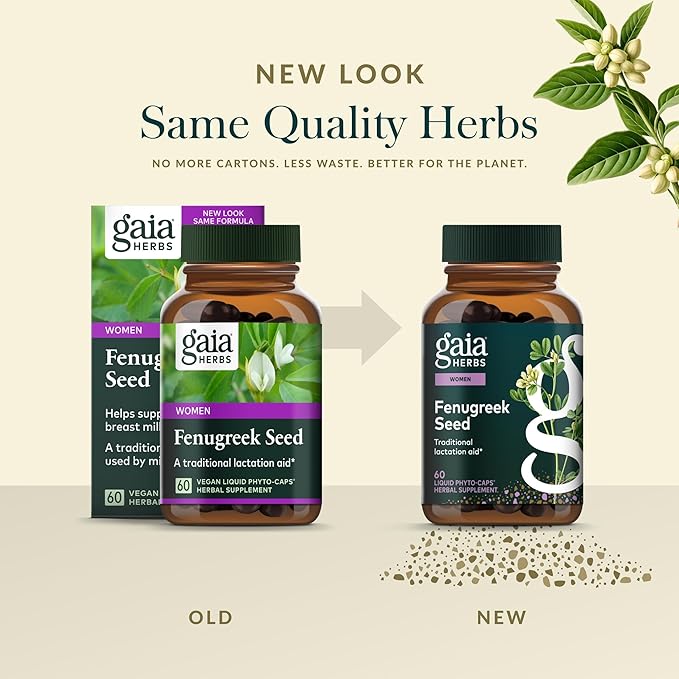 Gaia Herbs Fenugreek Seed - Helps Support Healthy Lactation &amp Breast Milk Production* - Made with Fenugreek Seeds - 60 Vegan Liquid Phyto-Capsules (20 Servings)