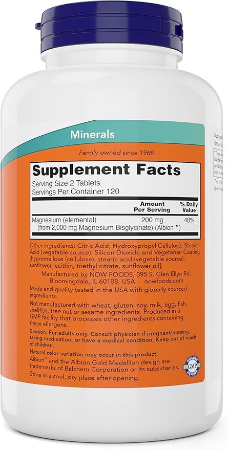 Now Foods Magnesium Glycinate 240 Tablets - Supports Healthy Muscle and Nerve Functions - Non-GMO