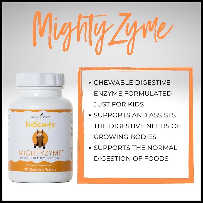 Young Living KidScents MightyZyme Chewable Tablets - 90 ct - Children's Digestive Enzyme Supplement - Natural Digestion Support for Kids - Kid-Friendly Products