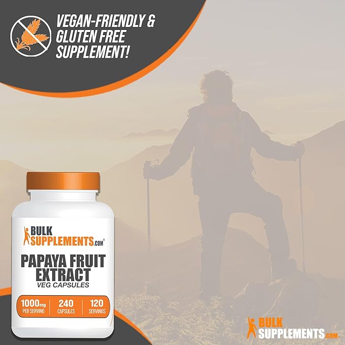 BulkSupplements.com Papaya Fruit Extract Capsules - from Carica Papaya Herbal Supplement - Gluten Free 1000mg 2 Capsules per Serving 240 Count (Pack of 1)
