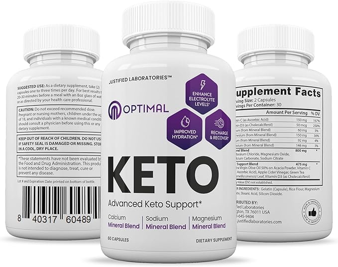 Justified Laboratories Optimal Keto - 60 Capsules Pack of 2 - Ketogenic Support from Apple Cider Vinegar Extra Virgin Olive Oil Green Tea Leaf Vitamin C &amp Vitamin D3 - 60 Servings