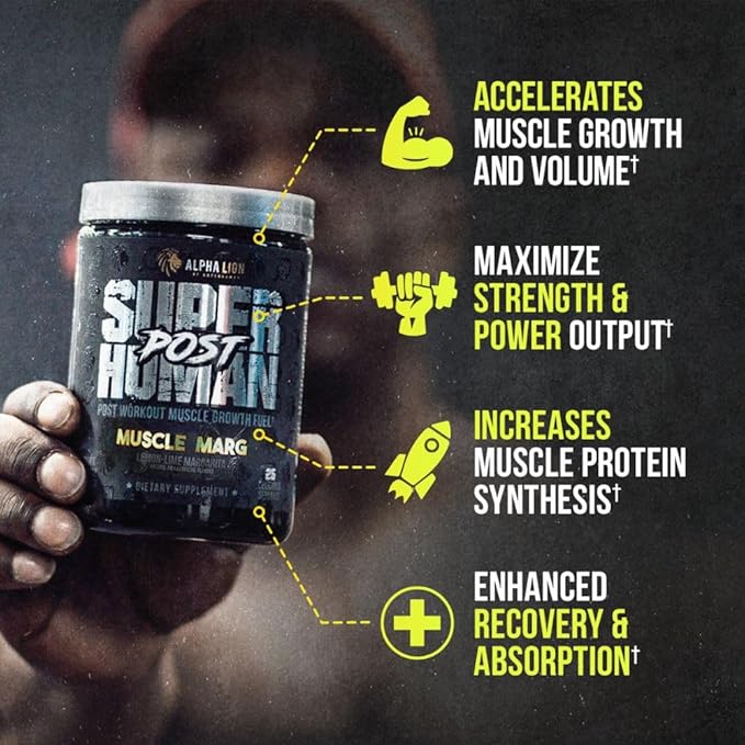 Alpha Lion Superhuman Post Workout Powder Muscle Builder Drink Creatine Monohydrate + More for Lean Muscle Growth Strength &amp Volume Supplement for Women &amp Men (25 Servings Muscle Marg)