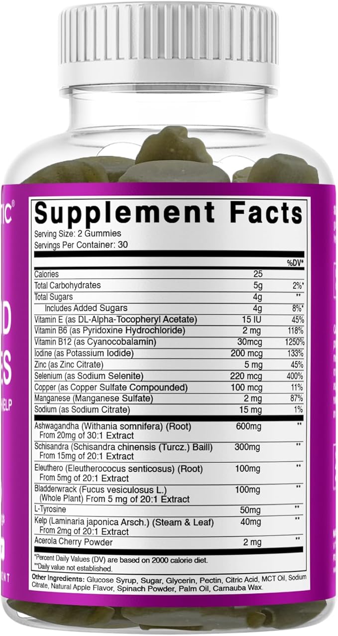 Vitamatic 2 Pack Vegan Thyroid Support Gummies with Iodine &amp Kelp – 60 Count – Plant-Based – Supports Energy &amp Metabolism