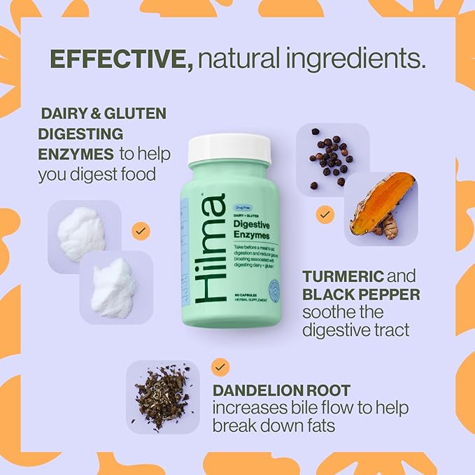 Hilma Gut Health &amp Digestive Bundle - Digestive Enzymes (60 Vegan Capsules) w/Dandelion Root &amp Turmeric for Dairy/Gluten Relief + Daily Pre &amp Probiotic (60 Vegan Capsules) w/Herbs for a He