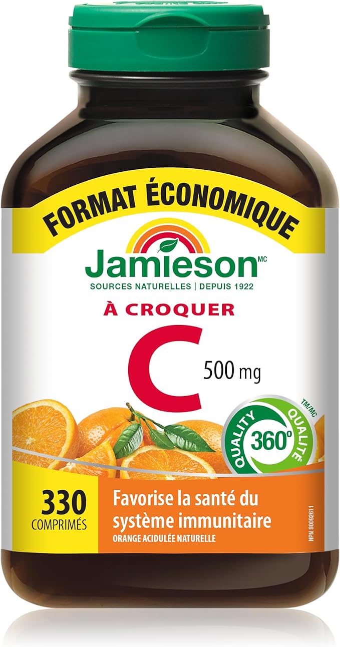 Jamieson Chewable Vitamin-C 500mg Value Supplement Pack(330 Count) Tangy Orange (Imported from Canada)
