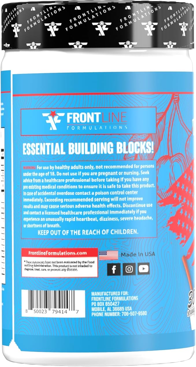 Amino Flood from Frontline Formulations - BCAA + EAA Recovery &amp Hydration Formula – Muscle Support Electrolytes &amp Endurance – Amino Acid Supplement for Intra &amp Post Workout Blue Cherry Sl