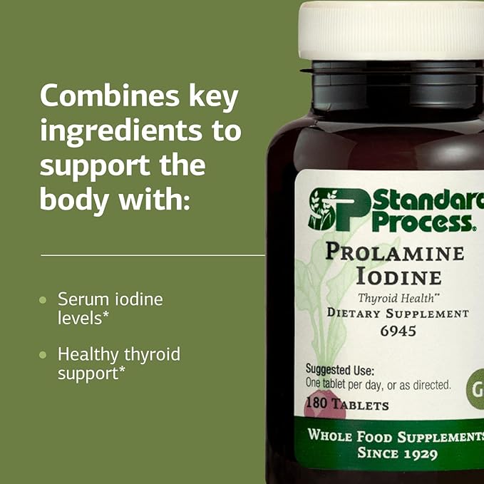 Standard Process Prolamine Iodine Thyroid Health Dietary Supplement - Vegan Gluten-Free Non-Dairy &amp Non-Soy - Essential Endocrine Support - 180 Tablets