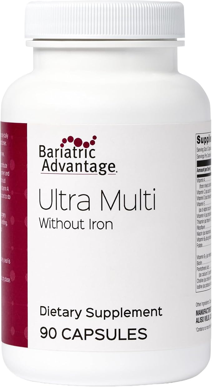 Bariatric Advantage Ultra Multi Without Iron High Potency Daily Multivitamin for Bariatric Surgery Patients with 22 Essential Vitamins and Nutrients - 90 Capsules 30 Servings