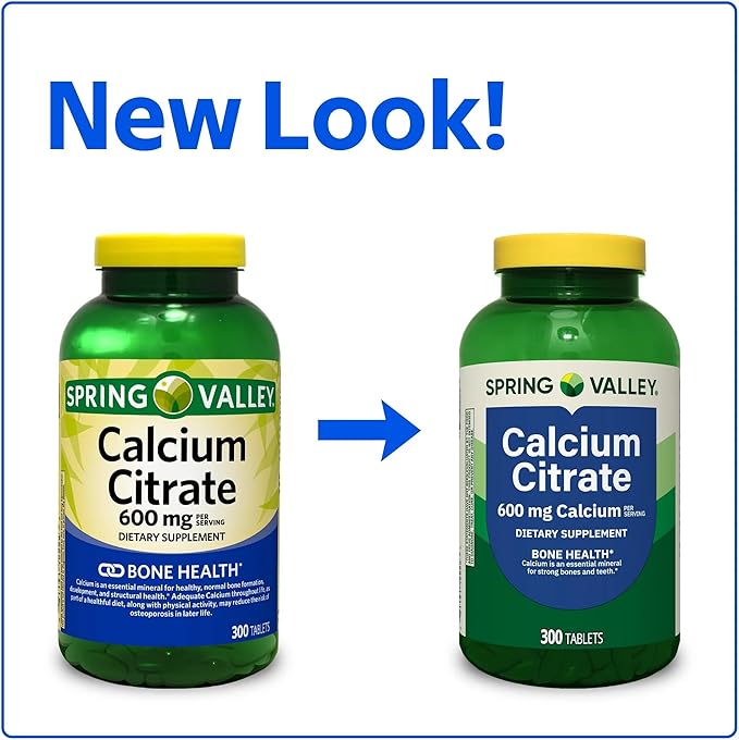 Spring Valley - Calcium Citrate Bone Health Supplement 600mg 300 Count (1) + ViT4 Pill Box.