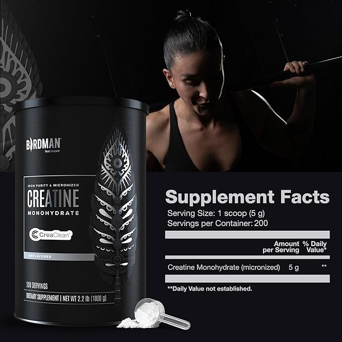 BIRDMAN Micronized Creatine Monohydrate Powder Muscle Recovery Caffeine Free Creatine Pre Workout Vegan Post Workout Gluten Free Sugar Free | 200 Servings (5 Grams Each) | 2.2lb.