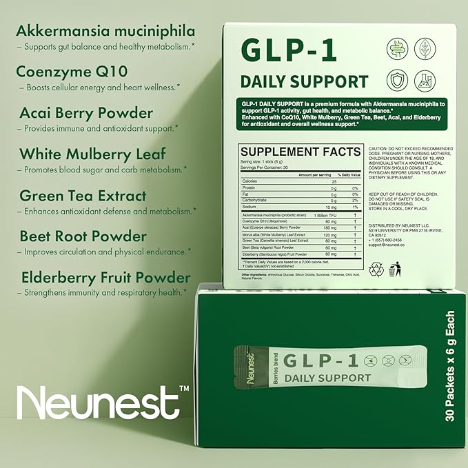 7-in-1 Akkermansia Prebiotic – GLP-1 Supplement for Weight Loss Appetite Suppressant for Women &amp Men with Beet Root CoQ10 Acai | Daily Gut&amp Metabolic Wellness Berry Flavor Stick Packs