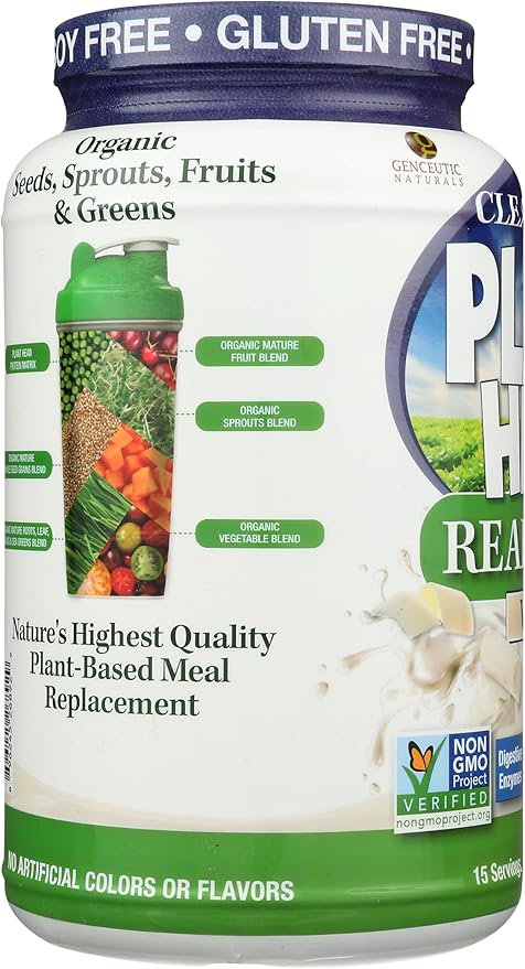 Plant Head Real Meal Organic Plant Based Protein Powder Vanilla - Vegan Low Net Carbs Non Dairy Gluten Free Lactose Free No Sugar Added 2.3 Pound
