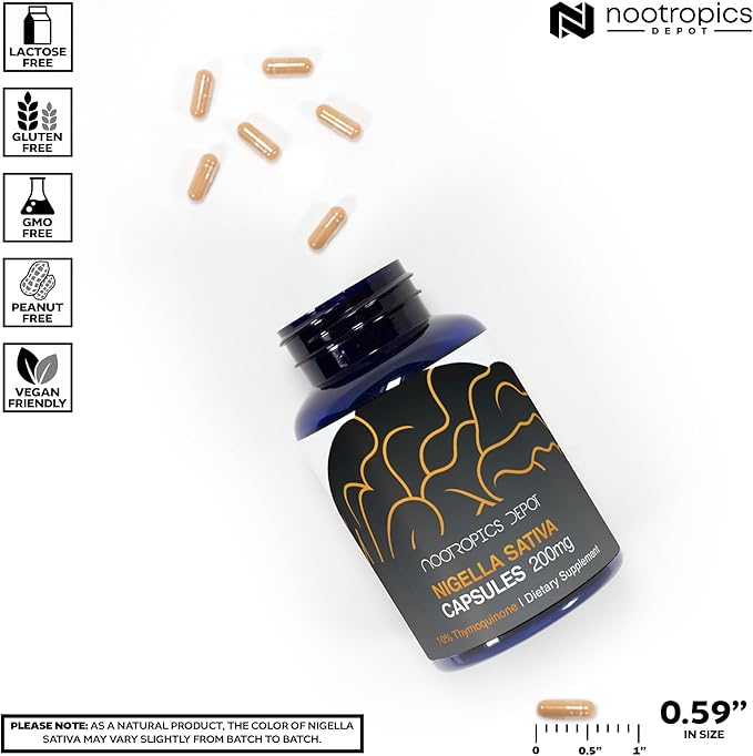 Nootropics Depot Nigella Sativa Extract Capsules | 200mg | 120 Count | Minimum 10% Thymoquinone Content | Black Seed Oil Extract | Supports Brain Health Memory Liver Health and Immune Function
