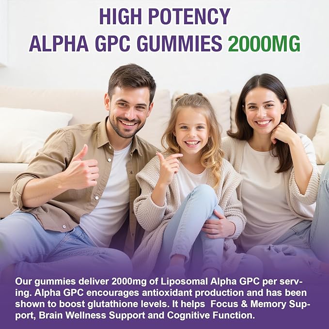 2 Pack Liposomal Alpha GPC 2000mg &amp Citicoline Gummies Complex PhosphatidylserineGinkgo BilobaL-TyrosineHuperzine A &amp B Vitamins20-in-1 Blend for Focus Memory &amp Cognitive Support