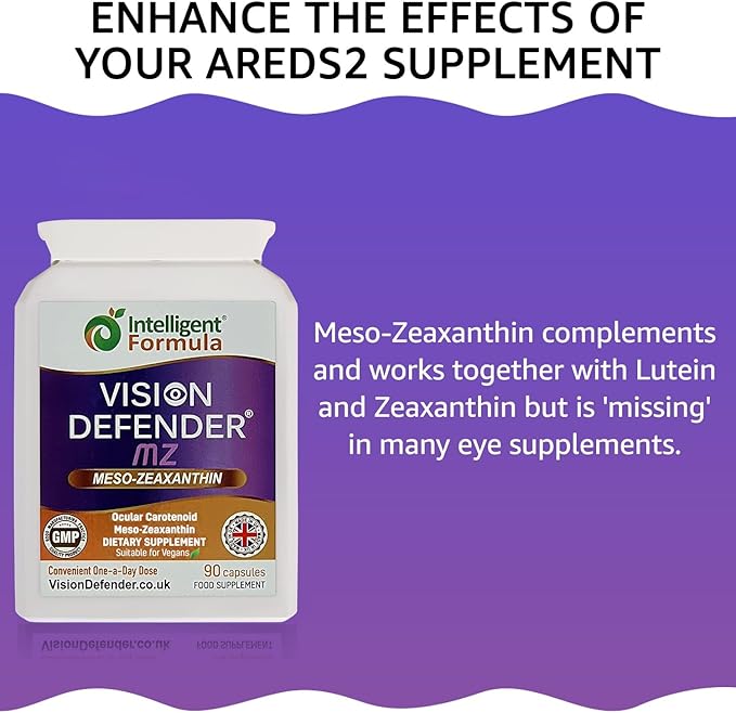 Vision Defender Meso Zeaxanthin Vegan Eye Supplement MZ- Protect and Improve Ocular Health &amp Eye Care High Strength Antioxidant Carotenoid Meso-Zeaxanthin for Eyes (90 Capsules/One Daily) Made in