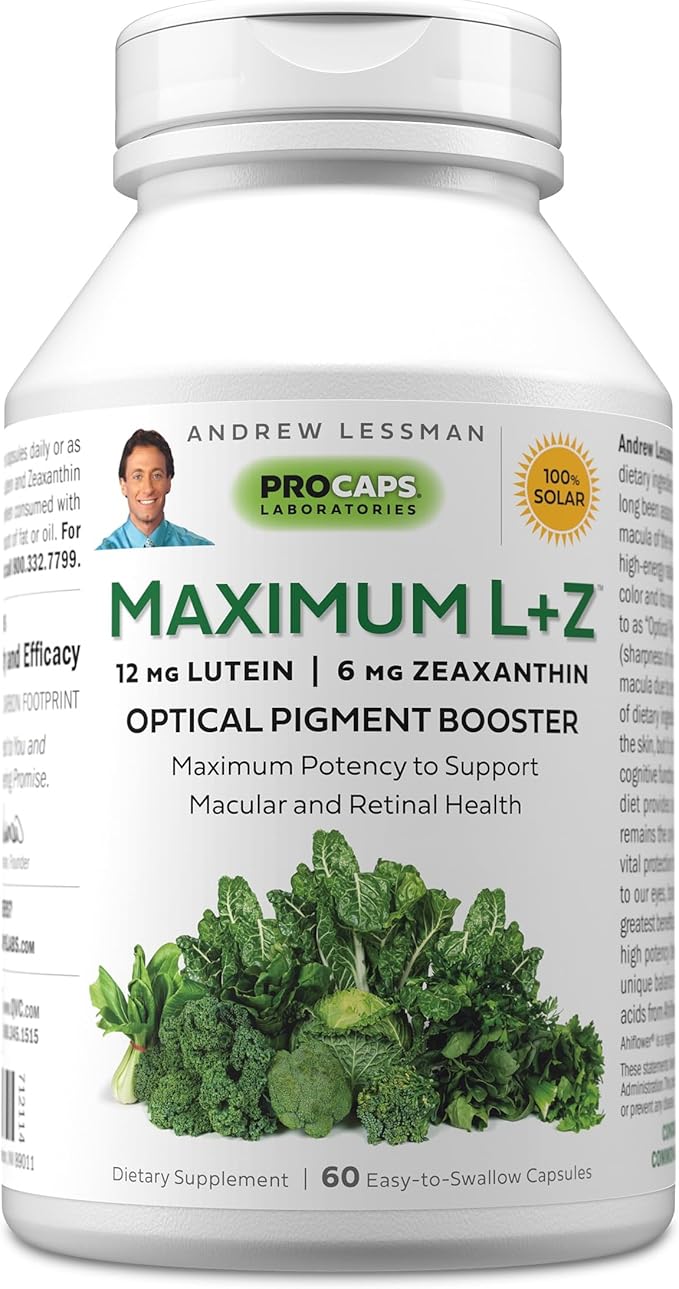 ANDREW LESSMAN Maximum L+Z 60 Softgels - 12mg Lutein 6mg Zeaxanthin Key Nutrients to Support Eye and Brain Health and Promote Healthy Vision. No Additives. Easy to Swallow Softgels
