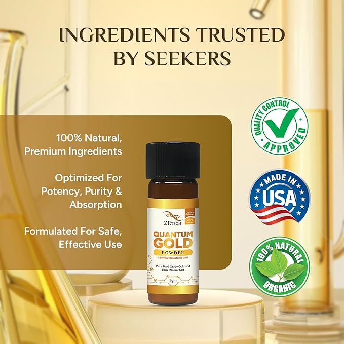 Quantum Gold 24K Ormus Gold Concentrate | Pure Ormus Colloidal Monoatomic Gold Powder Supplement | Decalcify Pineal Gland | Enhance Brain Wave Activity &amp Higher Energy Alignment 1g.