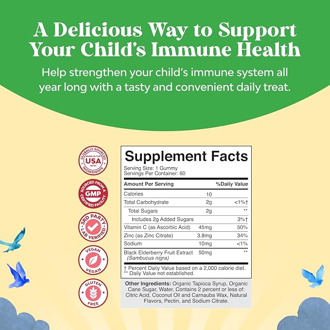Bundle of Omega DHA Gummies for Kids - Fatty Acids Omega 3 6 9 with Vitamin C for Brain Immunity &amp Vision and Sambucus Elderberry Gummies for Kids Health with Zinc &amp Vitamin C for Immune Supp