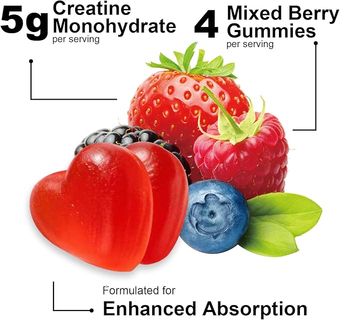 Loveable Bites Creatine Monohydrate Gummies – 5000mg Creatine Gummies for Men &amp Women | Supports Muscle Strength Endurance Energy &amp Recovery | Sugar-Free Vegan Mixed Berry Flavor 180 Coun