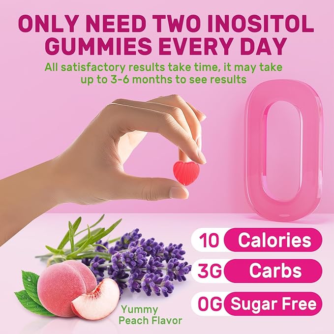 Inositol Gummies for Women + Chasteberry Myo-Inositol &amp D-Chiro Inositol 2000mg + 50mg Ideal 40:1 Ratio with Methylated B12 &amp Folate Choline Magnesium Vitamin D3 for Overall Health Pack o