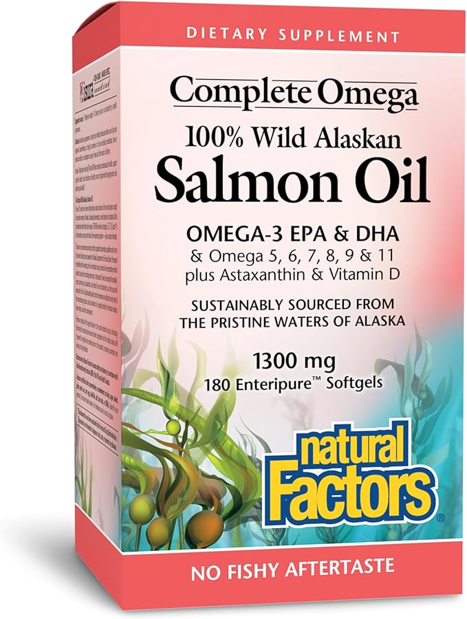 Complete Omega by Natural Factors Wild Alaskan Salmon Oil Supports Heart and Brain Health with Omega-3 DHA and EPA 180 softgels (180 servings)