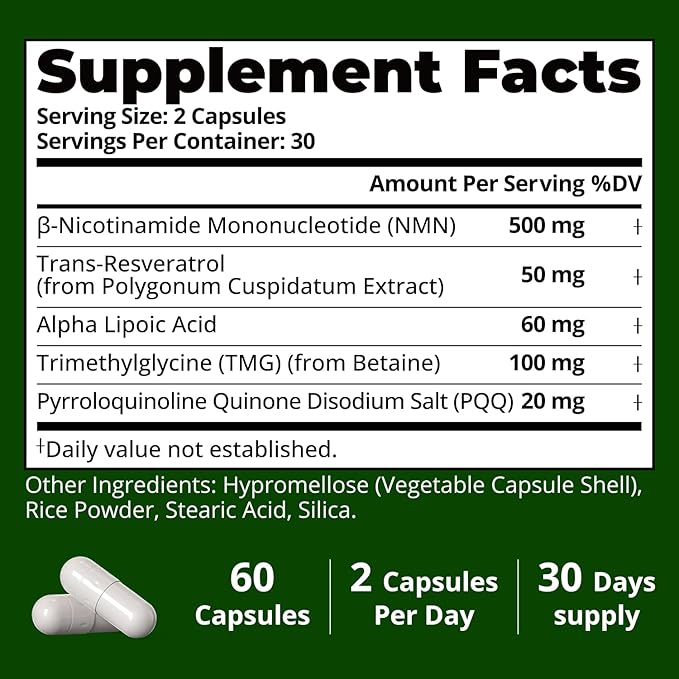 NAD Supplement for Women with Resveratrol - Supports Cellular Energy Anti-Aging &amp DNA Repair -Advanced NAD Supplement for Women &amp Men Non-GMO 30-Day Supply