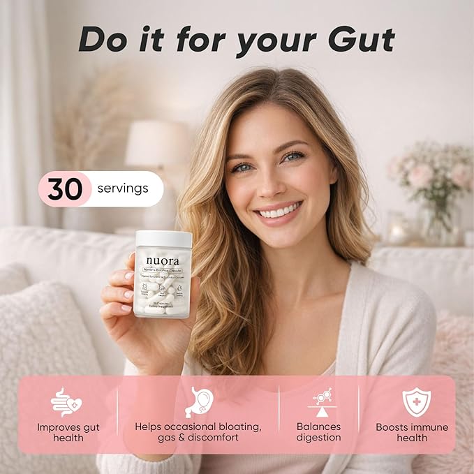 Nuora Gut Health Capsules with Berberine Nuora Gut Biofilm Probiotic Ritual Promotes Metabolism &amp Gut Health Vegan Non-GMO for Women 90 Capsules (1)