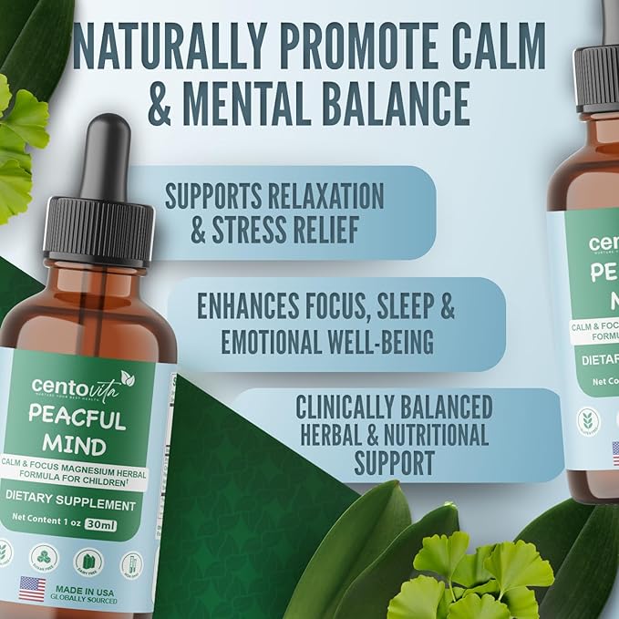 Peaceful Minds Calm &amp Focus Magnesium Herbal Formula for Children Magnesium Citrate Liquid for KidsMagnesium Drops for Kids Sleep Sugar &amp Gluten-Free Supplement Berry Flavor 1 OZ