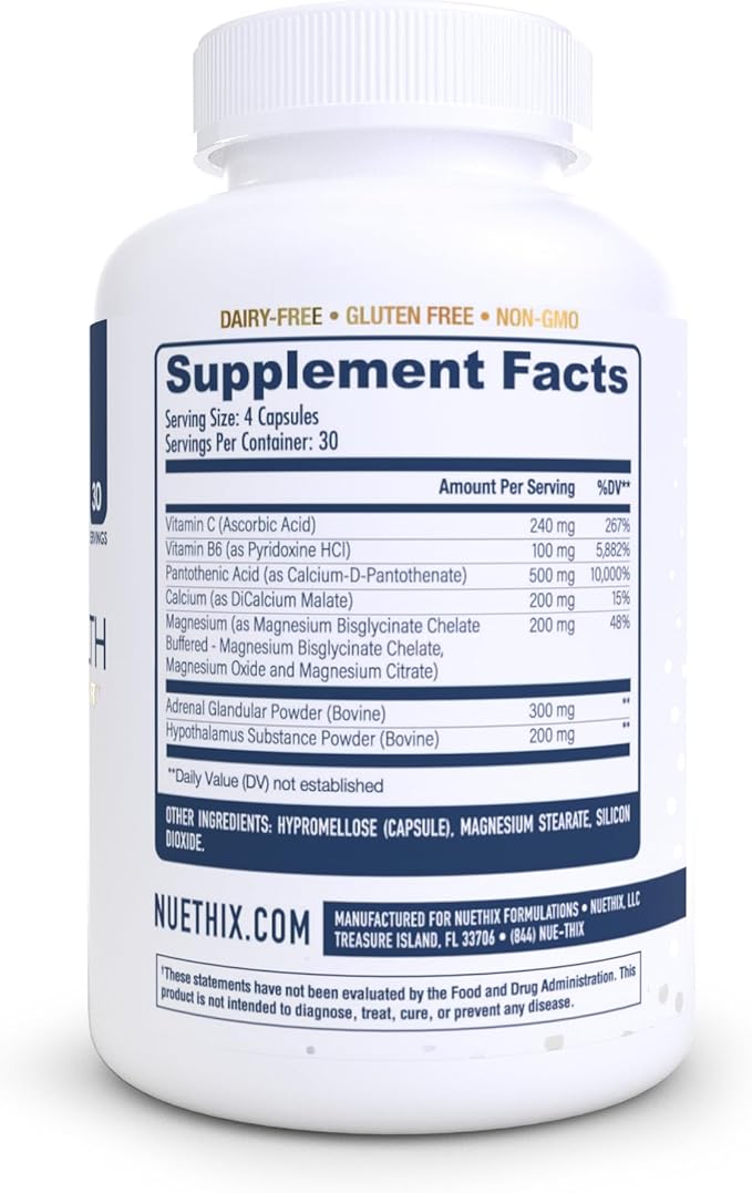 NuEthix Formulations Adrena-Health Dietary Supplement Support Cortisol Health Energy Levels Mood Moderation Adrenal Support Supplements for Women &amp Men Fatigue Supplement - 120 Capsules