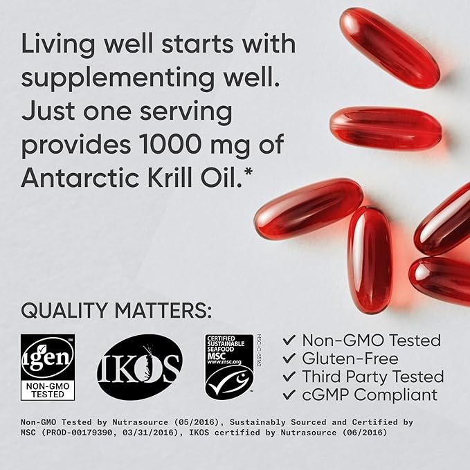 Sports Research Krill Oil Supplement with EPA &amp DHA Omega 3 Phospholipids &amp Astaxanthin from Antarctic Krill - Highest Concentration of Krill Oil for Men &amp Women - 1000mg 30 Softgel Caps