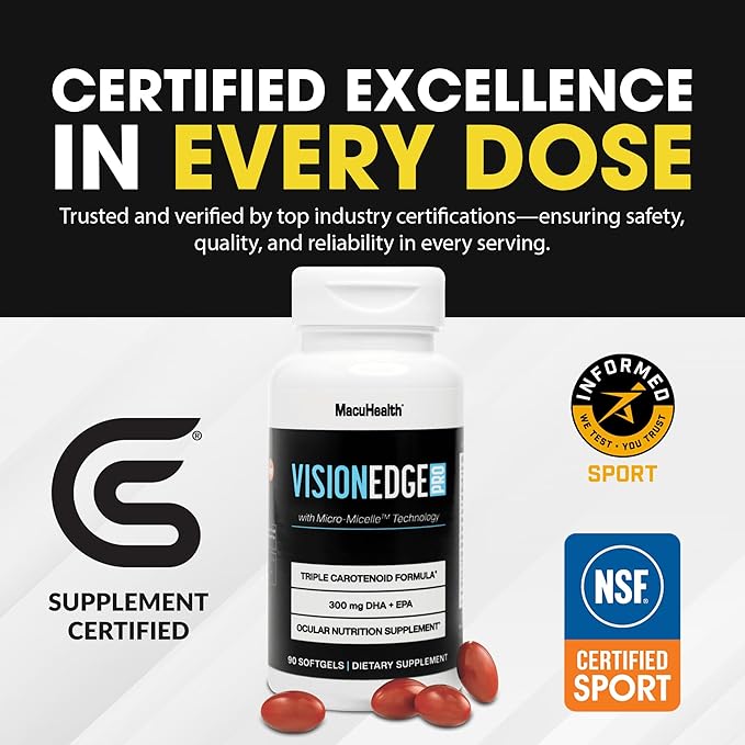 VISION EDGE PRO Eye Supplement for Athletes Formula with Lutein Zeaxanthin and Meso-Zeaxanthin Eye Supplements Omega 3 Essential Carotenoids for Eyes - (90 Softgels 3 Month Supply)