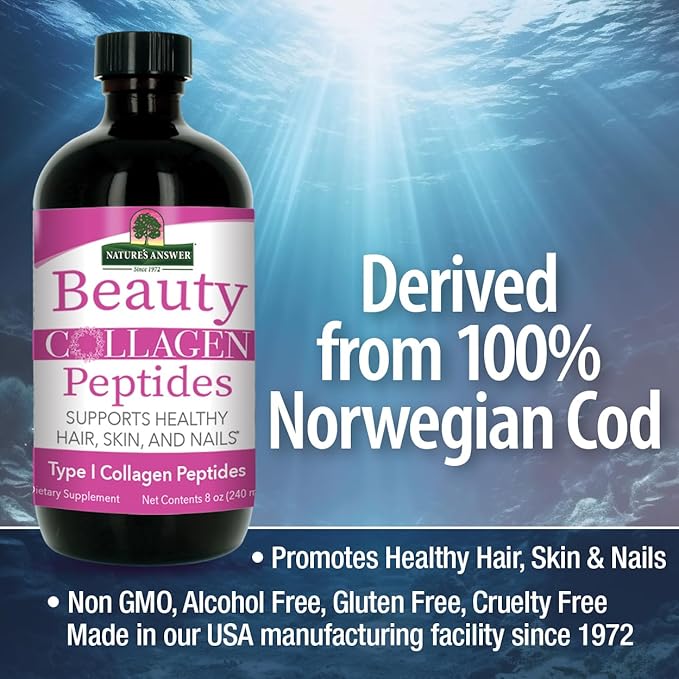 Nature's Answer Beauty Collagen Peptides 8 Fluid Ounces | Hair Skin &amp Nail Support | Gluten-Free | Alcohol-Free | Non-GMO | Cruelty-Free | Single Count
