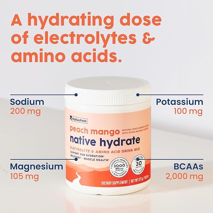 NativePath Hydrate Duo - Mixed Berry &amp Peach Mango Electrolyte Drink Mix with BCAA for Hydration