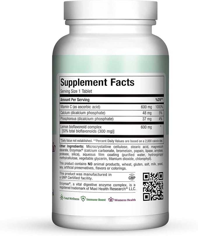 Vitamin C Complex 600 mg Supplement – Recommended Daily Dose Vitamin C Tablets with Lemon Bioflavonoids Calcium &amp Phosphorus – Immune Health Support – Pure-C Bio 600 Non-GMO VIT C Vegan 180 Tabl