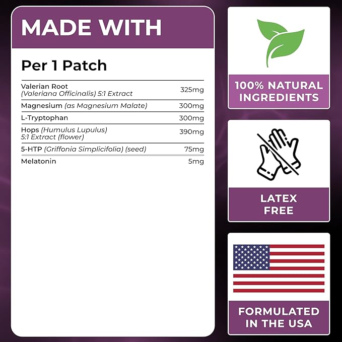 Sleep Patches for Adults | Easy-to-Apply Sleep Patch with Melatonin Valerian Root Magnesium &amp Hops | Relax &amp Wake Up Refreshed | for Men &amp Women | 30 Days Supply
