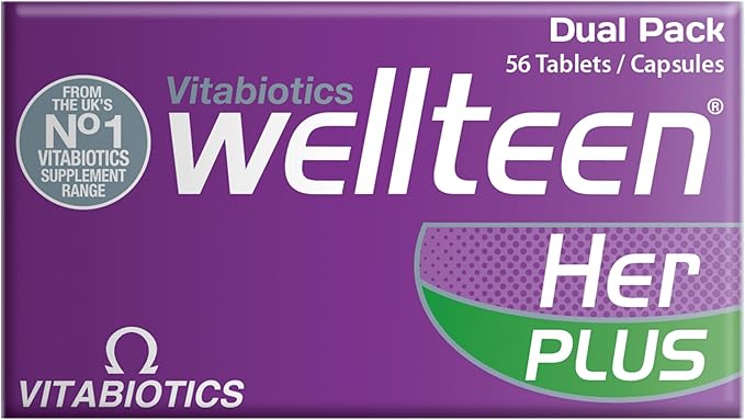 Vitabiotics Wellteen Her Plus Omega-3 - Advanced Nutritional Support for Teenagers and Young Women Ages 13-19 - 56 Tablets and Capsules
