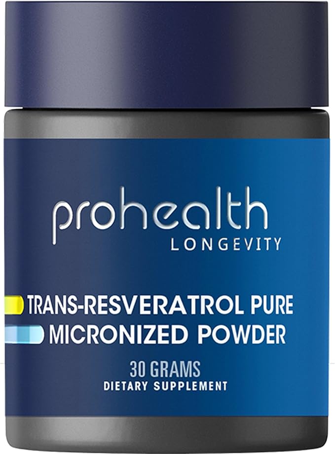 ProHealth Longevity Micronized Pure Trans Resveratrol Powder 30 Grams - 98% Pure Pharmaceutical Grade 1000 mg per Scoop Superior Absorption and Bioavailability